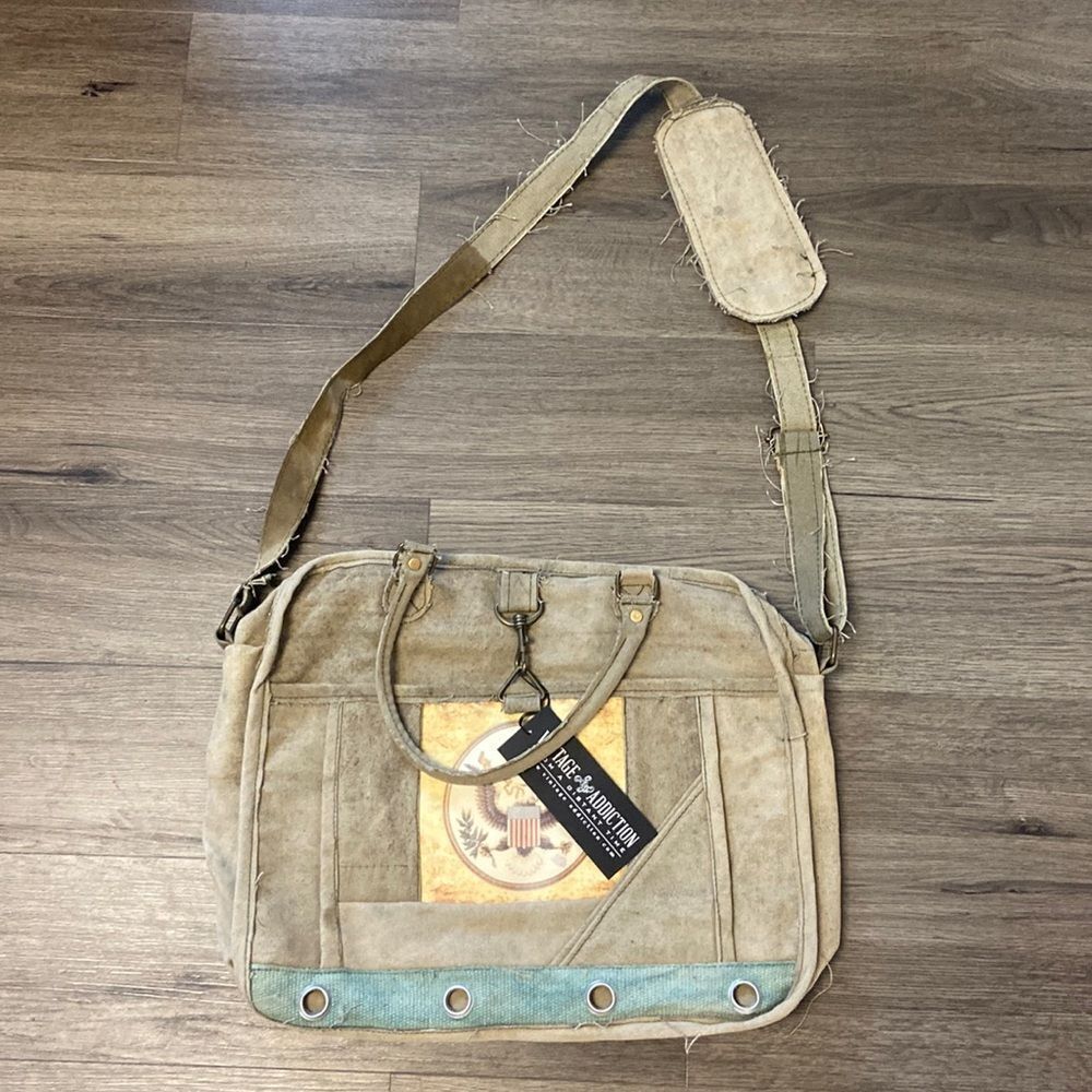 Vintage Addiction Large Canvas Lap Top Crossbody Tote Bag